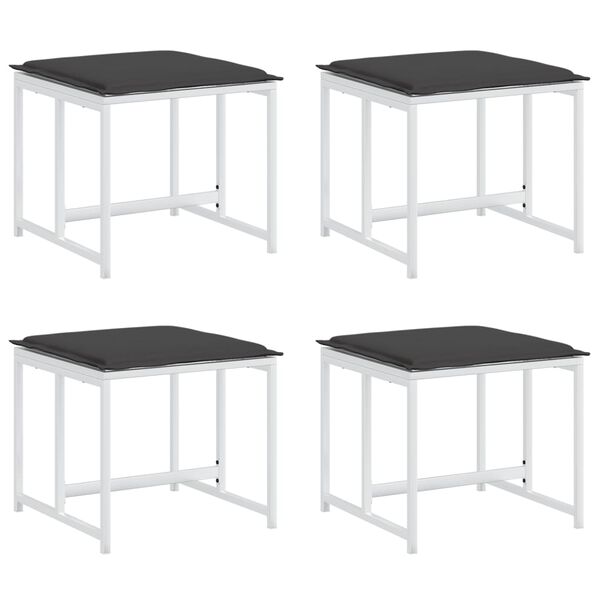 vidaXL dārza soli ar spilveniem, 4 gab., balts tērauds, tekstilēns