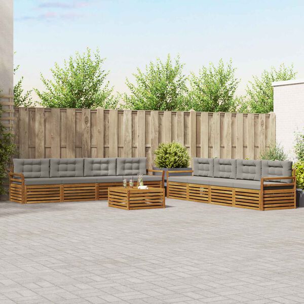 vidaXL Āra dīvānu komplekts ar spilvenu 9 pcs Dabīgs un gai&scaron;i pelēks