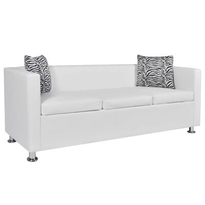 vidaXL dīvāns, trīsvietīgs, balta mākslīgā āda