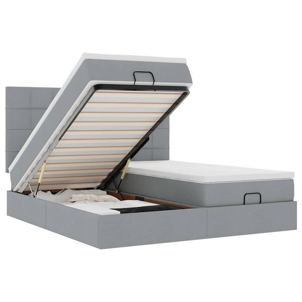 vidaXL Osmaņu gultas rāmis ar matračiem gai&scaron;i pelēks 200x200cm audums