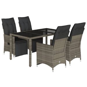 vidaXL 5-daļīgs bistro mēbeļu komplekts, matrači, pelēks PE