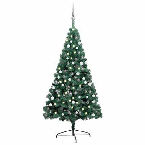 vidaXL izgaismota Ziemassvētku egle ar rotājumiem, zaļa, 120 cm