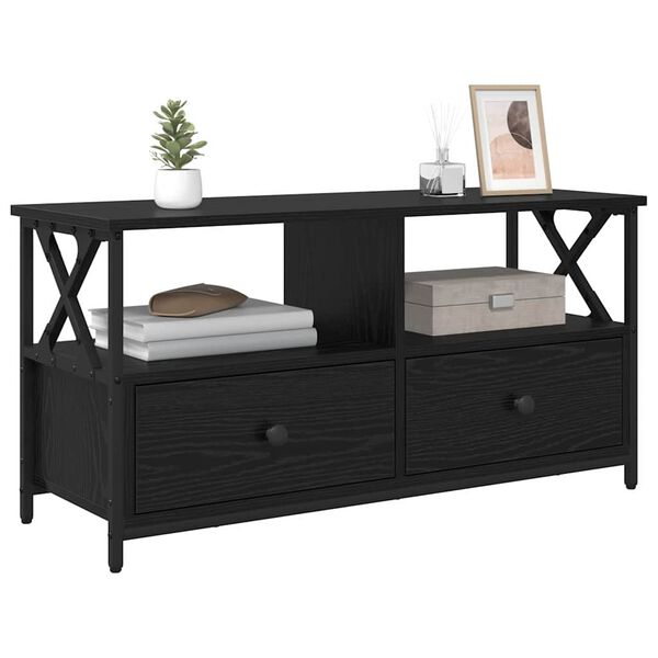 vidaXL Televizora skapī&scaron;a ar atvilktni Melns ozolkoks 90 x 33 x 45 cm