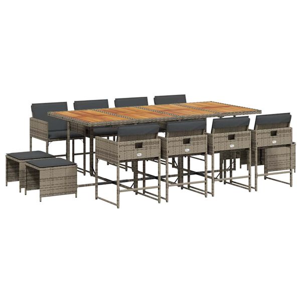 vidaXL 13-daļīgs dārza mēbeļu komplekts ar matračiem, pelēks PE