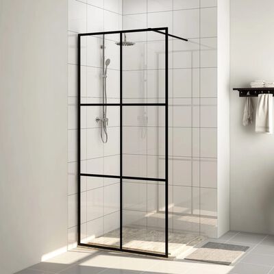 vidaXL dušas siena, caurspīdīgs ESG stikls, 115x195 cm, melna