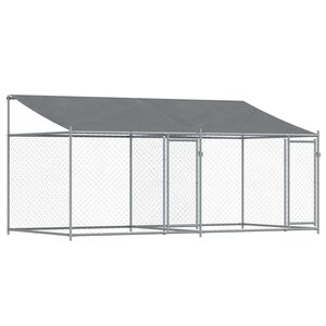 vidaXL suņu būris ar jumtu un durvīm, pelēks, 4x2x2 m, cinkots tērauds