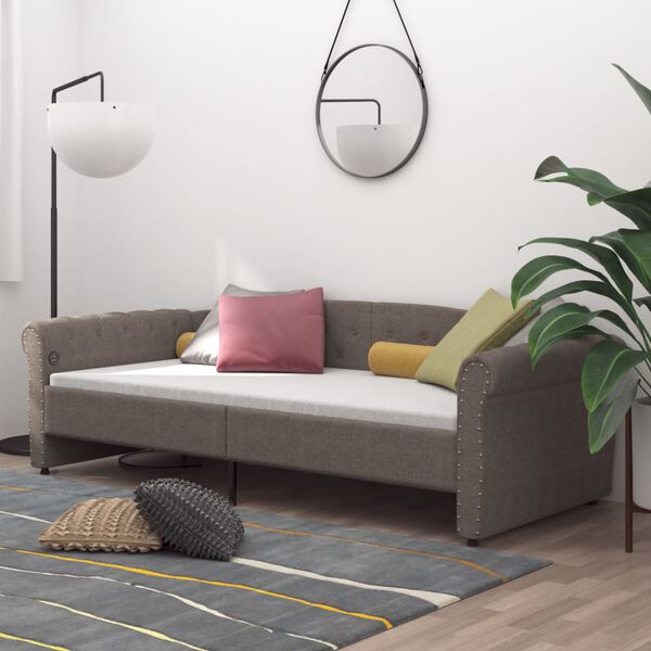 vidaXL dīvāngulta ar matraci, USB, pelēkbrūns audums, 90x200 cm