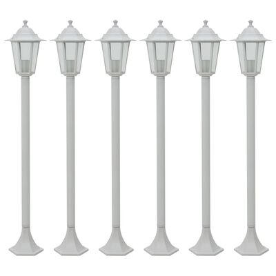 vidaXL dārza lampas, 6 gab., baltas, 110 cm, alumīnijs, E27