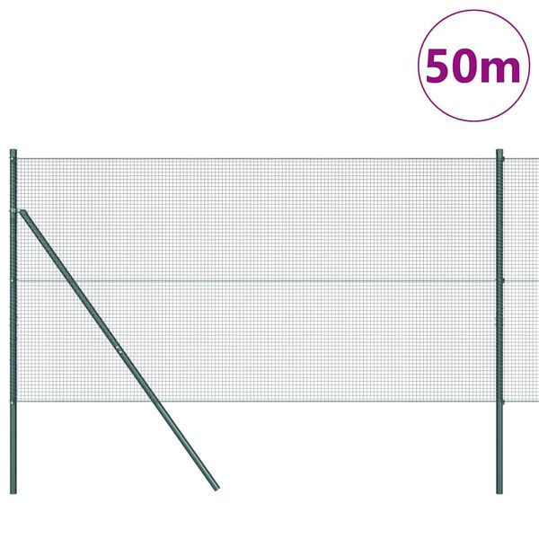 vidaXL Žoga āķis Zaļa 50 x 1 m (16 x 16 mm režģis) Tērauds un PVC