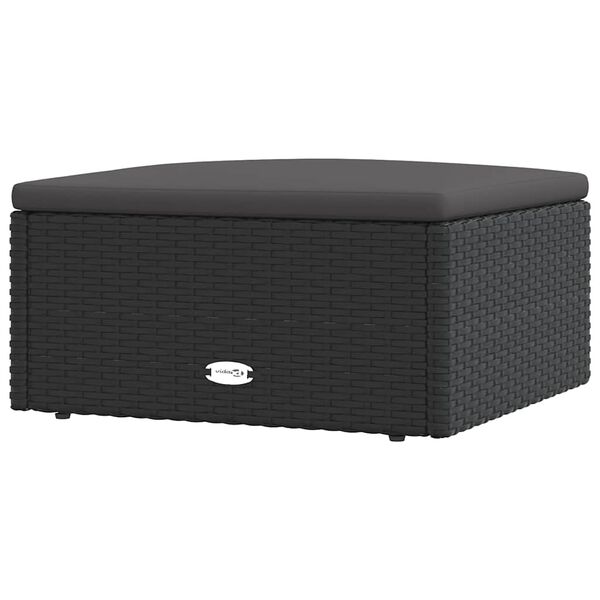 vidaXL dārza kāju soliņ&scaron; ar matraci, melna PE rotangpalma