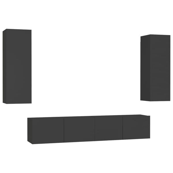vidaXL 4-daļīgs TV skapīšu komplekts, melns, inženierijas koks