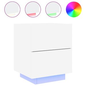 vidaXL naktsskapītis ar LED apgaismojumu, balts, inženierijas koks