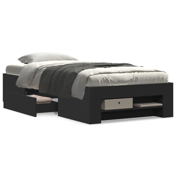 vidaXL gultas rāmis, melns, 90x200 cm, inženierijas koks