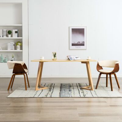 vidaXL virtuves krēsli, 2 gab., liekts koks un mākslīgā āda, krēmkrāsā