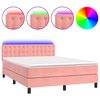 vidaXL atsperu gulta ar matraci, LED, rozā samts, 140x190 cm