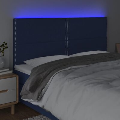 vidaXL gultas galvgalis ar LED, 160x5x118/128 cm, zils audums