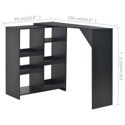 vidaXL bāra galds ar pārvietojamu plauktu, 138x39x110 cm, melns