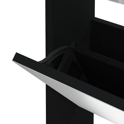 vidaXL apavu plaukts ar spoguli, 3 nodalījumi, melns, 63x17x102,5 cm