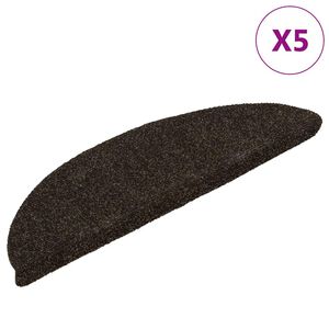 vidaXL kāpņu paklājiņi, pa&scaron;līmējo&scaron;i, 5 gab., 56x17x3 cm, tum&scaron;i brūni, pusapaļi
