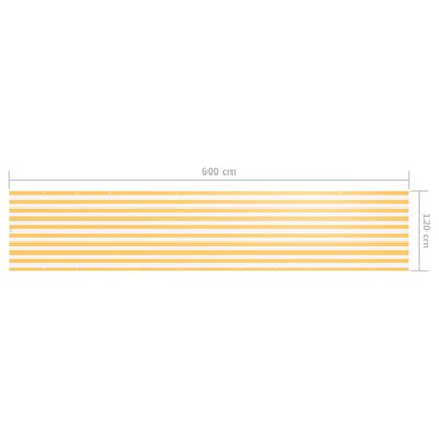 vidaXL balkona aizslietnis, 120x600 cm, balts un dzeltens audums