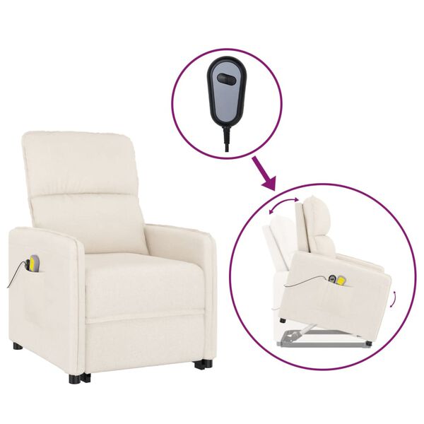 vidaXL masāžas krēsls, paceļams, bē&scaron;s mikro&scaron;ķiedras audums