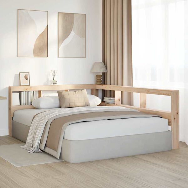 vidaXL Grāmatu skapja galvgalis L-veida 150 cm priedes masīvkoks