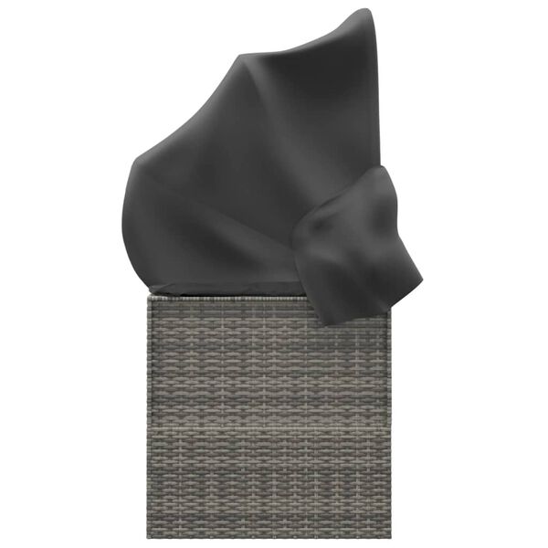 vidaXL dārza atpūtas gulta ar jumtu, matračiem, pelēka PE rotangpalma