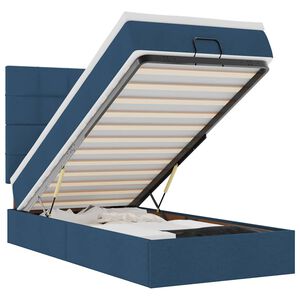 vidaXL Osmaņu gultas rāmis ar matrača zils 90x200 cm audums