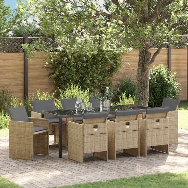 vidaXL Dārza ēdamgalds 9 pcs Bē&scaron;a poliratāns