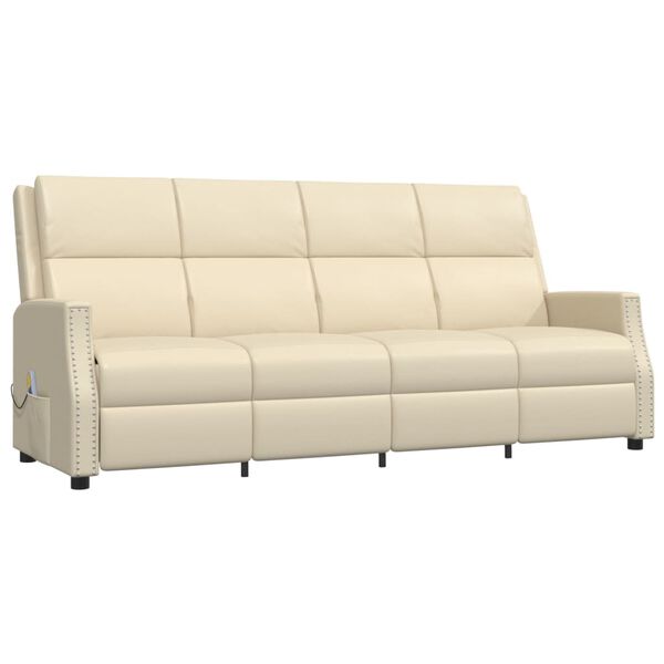 vidaXL četrvietīgs masāžas krēsls, atgāžams, krēmkrāsas mākslīgā āda