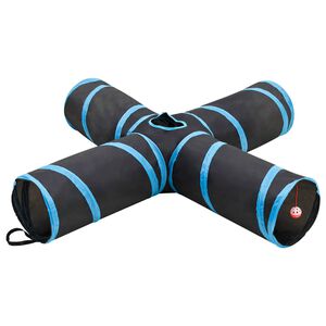 vidaXL kaķu tunelis, 4 virzienu, melns un zils, 132 cm, poliesters