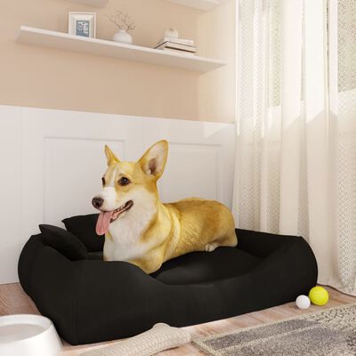 vidaXL suņu gulta ar spilveniem, melna, 75x58x18 cm, audums