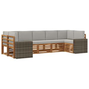 vidaXL Stūru dīvānu komplekts 7 pcs Dabīga un gai&scaron;i pelēka Poliesters
