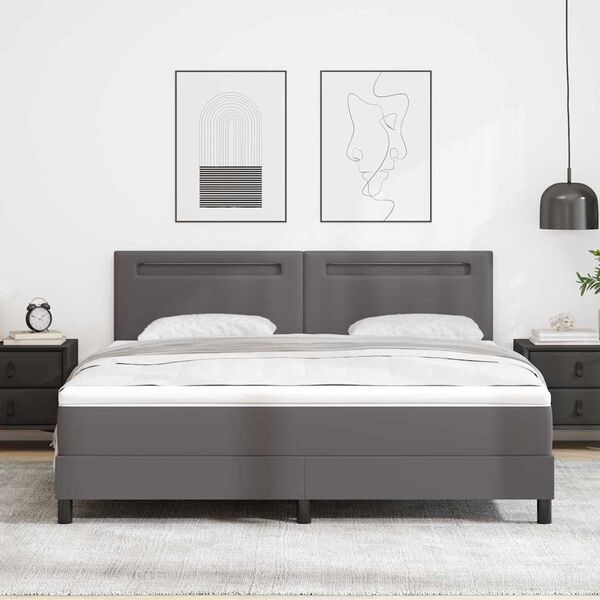 vidaXL Kastītes atsperu gulta Pelēka 180 x 200 cm Mākslīgā āda