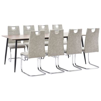 vidaXL virtuves galds un 8 krēsli, gaiši pelēka mākslīgā āda