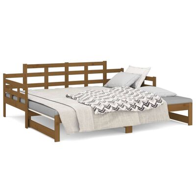 vidaXL izvelkama gulta, medus brūna, priedes masīvkoks, 2x(90x190) cm