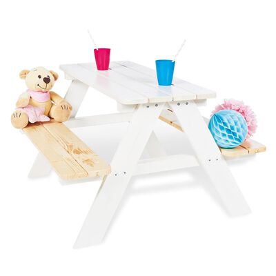 Pinolino bērnu piknika galds ar soliņiem Nicki für 4, balts koks