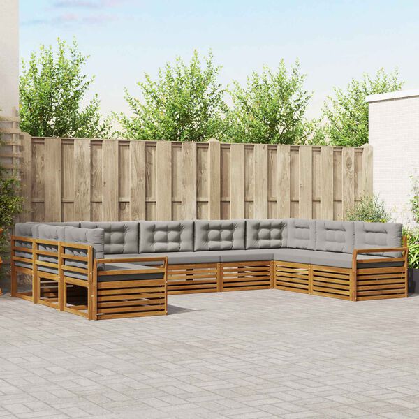 vidaXL Dīvāna komplekti ar spilvenu 9 pcs Dabīgs un gai&scaron;i pelēks