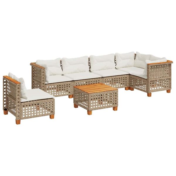 vidaXL 7-daļīgs dārza dīvāna komplekts, matrači, bē&scaron;a PE rotangpalma