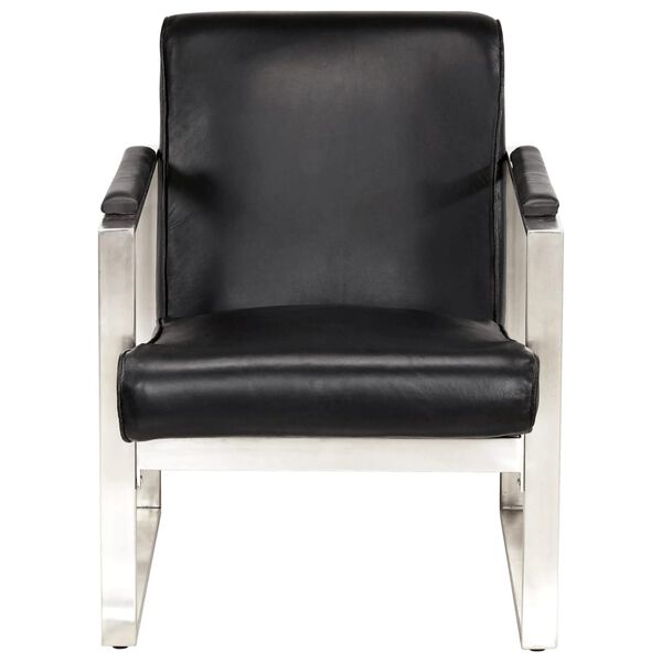 vidaXL atpūtas krēsls, melns, 60x73x77 cm, dabīgā āda