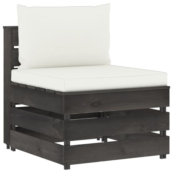 vidaXL vidējais moduļu dīvāns ar spilveniem, pelēks, impregnēts koks