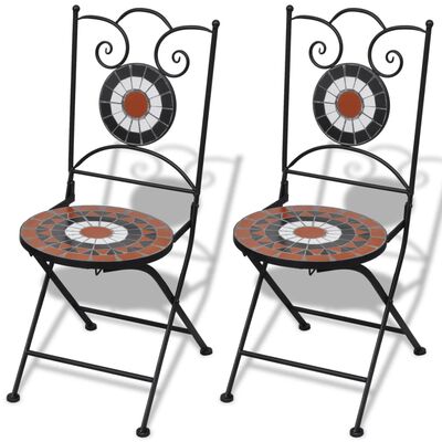 vidaXL saliekami bistro krēsli, 2 gab., keramika, sarkanbrūni un balti
