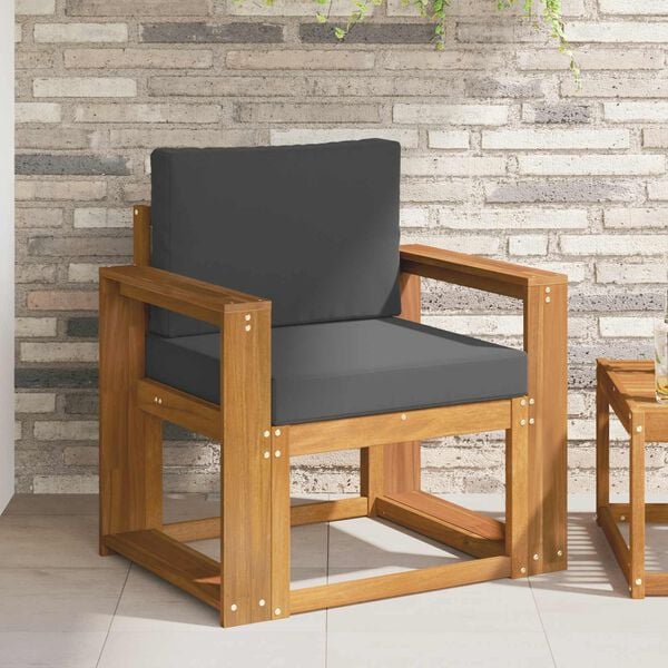 vidaXL Āra dīvāns Cieta akācijas koks un poliesters Dabiska