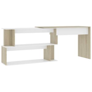 vidaXL stūra rakstāmgalds balts ar brūnu 200x50x76cm inženierijas koks