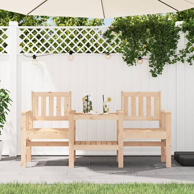 vidaXL dārza sols ar galdiņu, divvietīgs, priedes masīvkoks