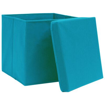 vidaXL uzglabāšanas kastes ar vāku, 4 gab., 32x32x32 cm, zils audums