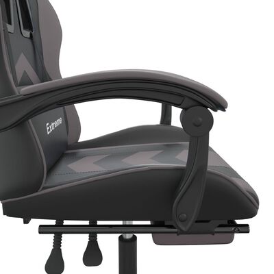 vidaXL datorspēļu krēsls ar kāju balstu, melna un pelēka mākslīgā āda