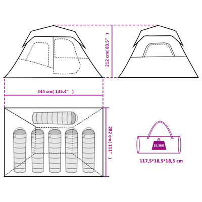 vidaXL kempinga telts ar LED, 6 personām, gaiši zaļa