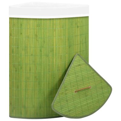 vidaXL stūra veļas grozs, zaļš, bambuss, 60 L