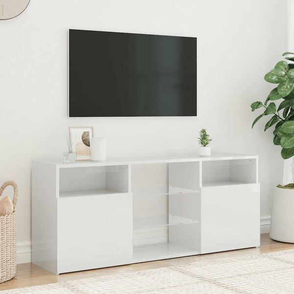 vidaXL TV galdiņ&scaron; ar LED lampiņām, spīdīgi balts, 120x30x50 cm